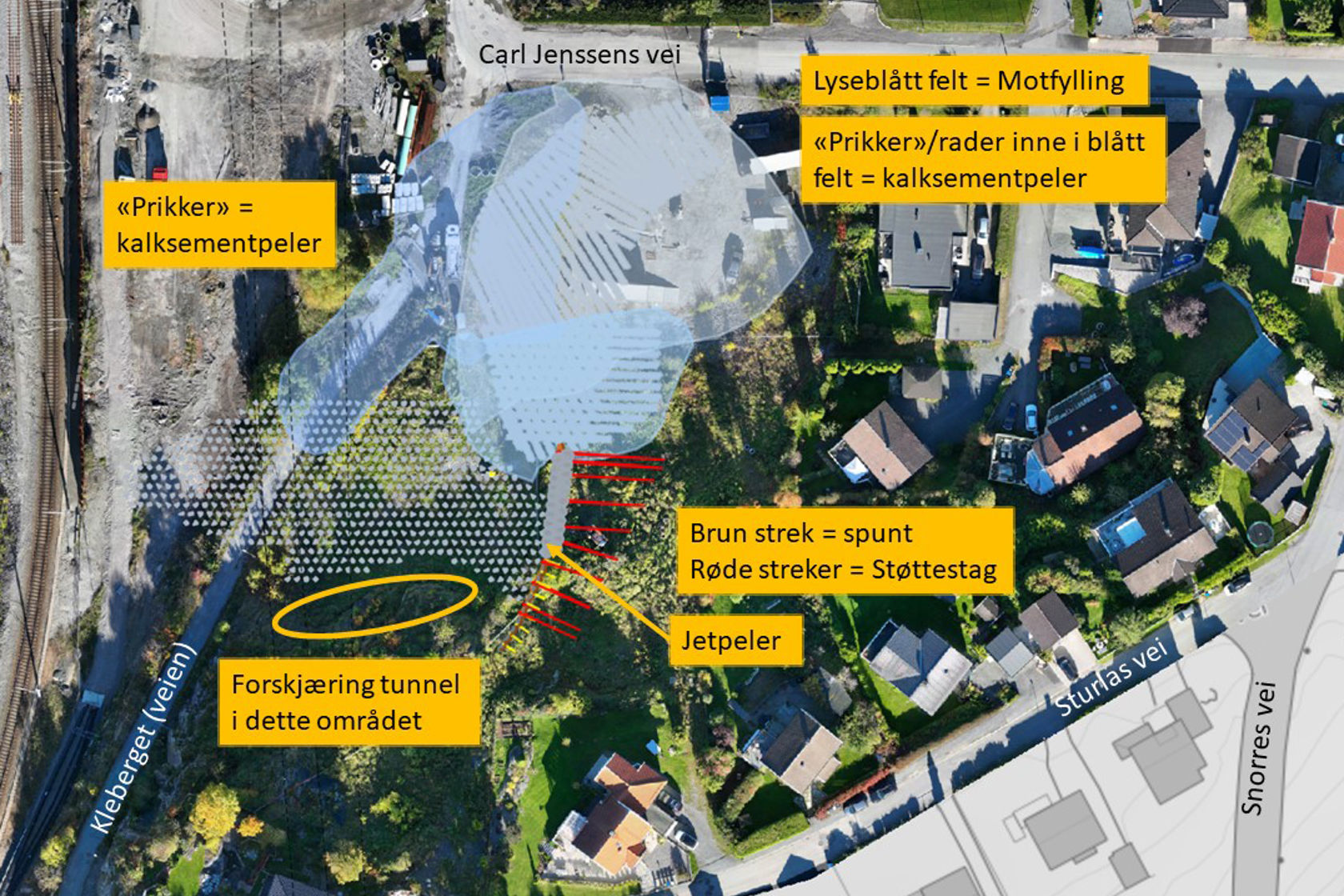 Illustrasjon som viser hvor på Kleberget de ulike aktivitetene skal foregå.