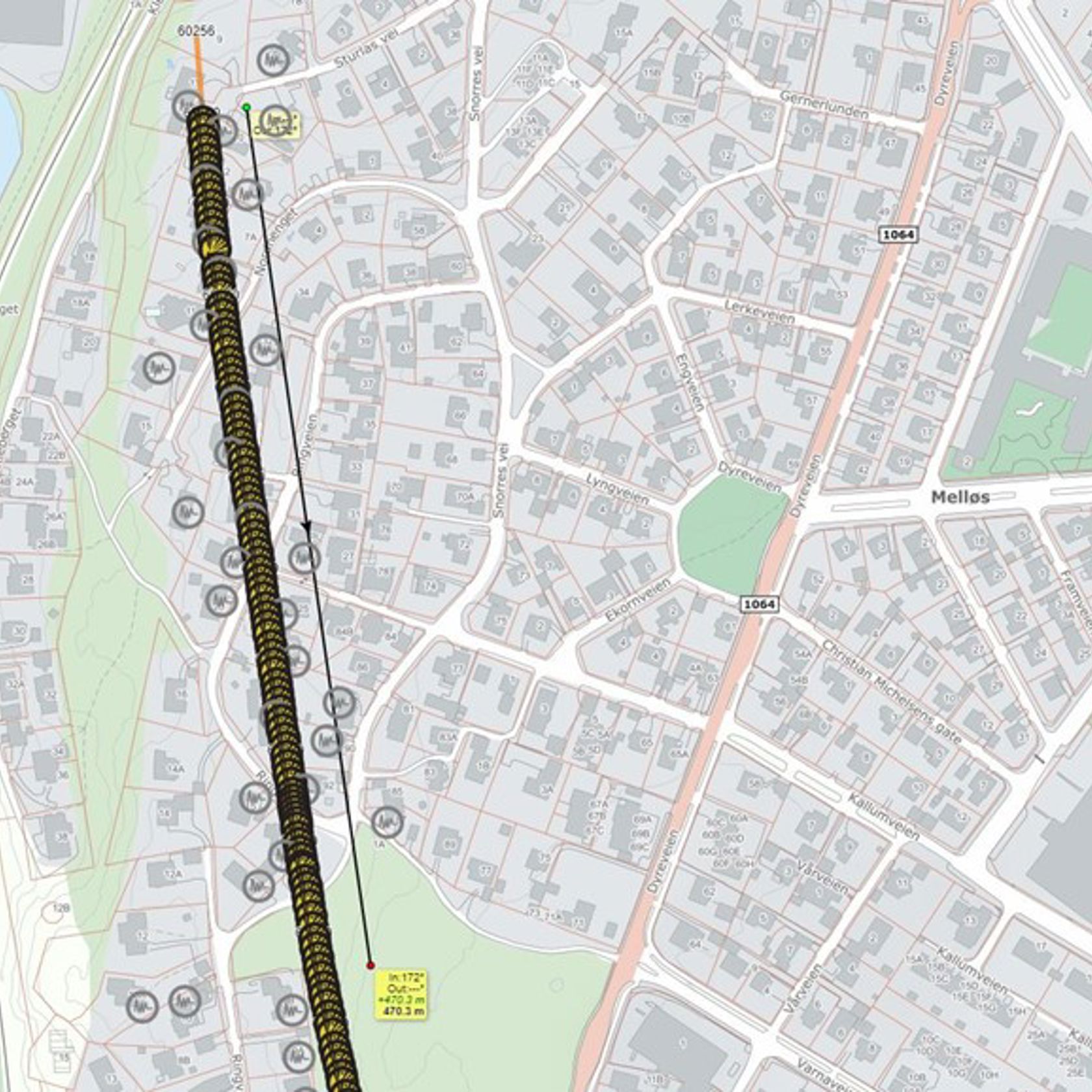 Et kart med mørk markering som viser hvor tunnelen skal sprenges