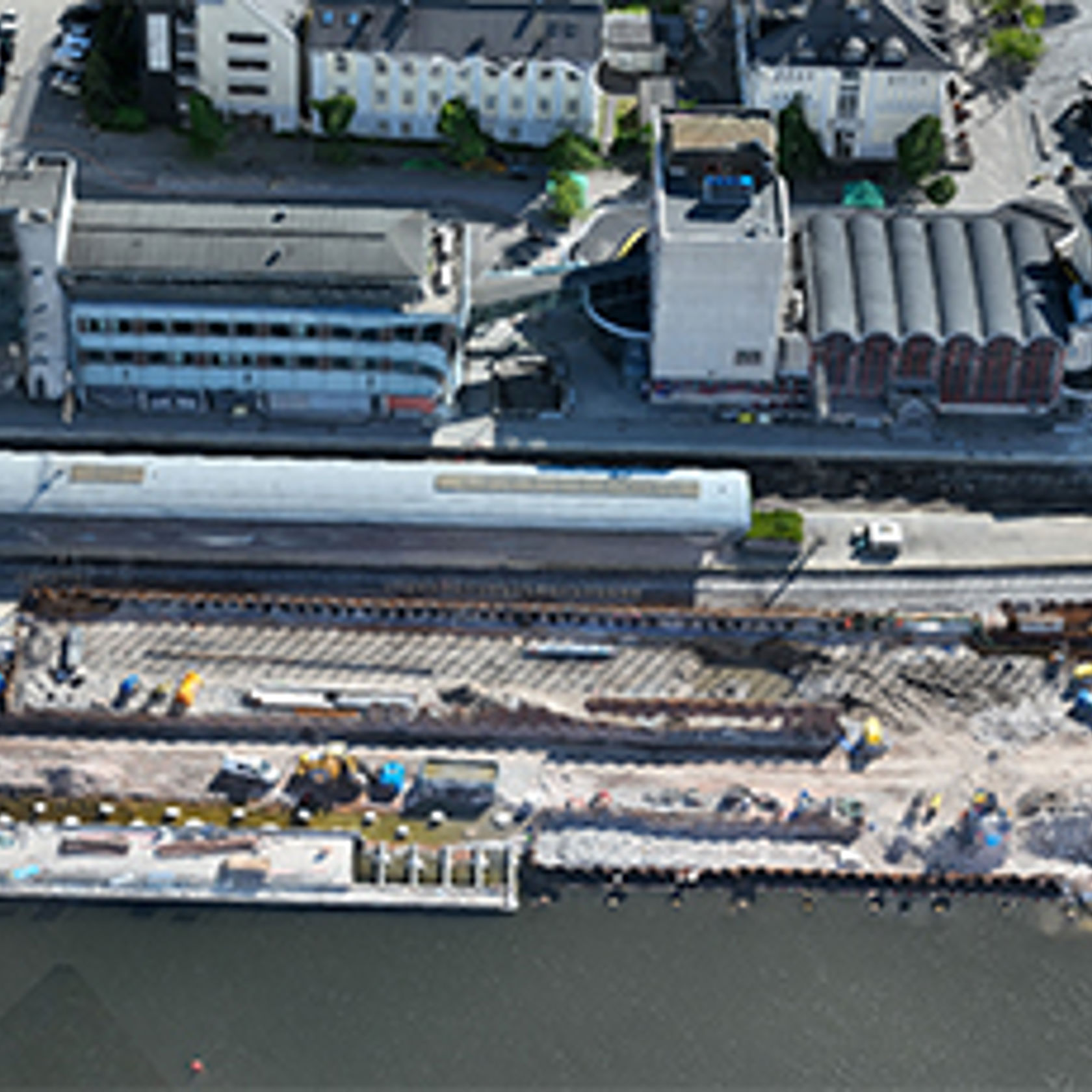 Dronefoto av området ved Drammen stasjon