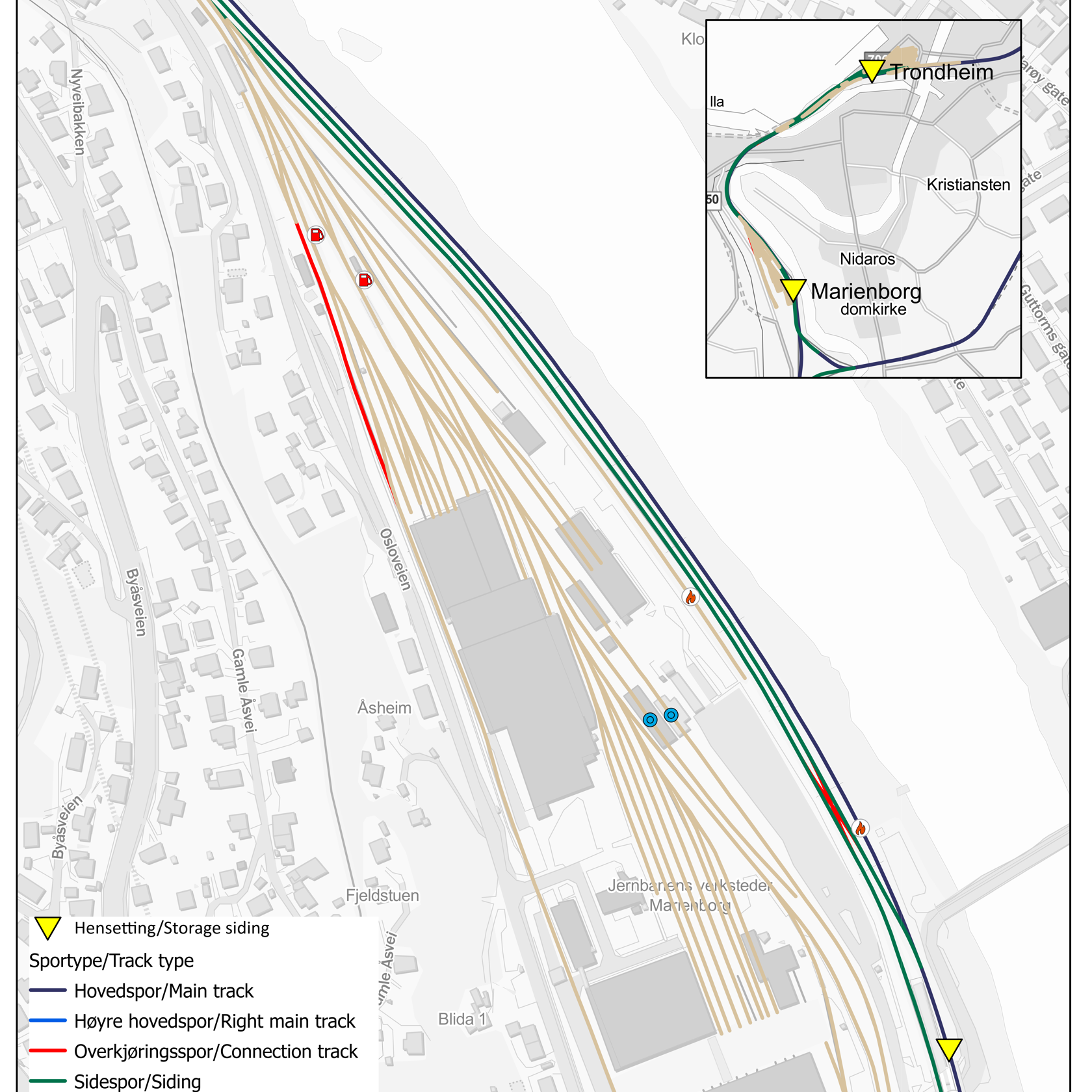 Oversikt over hensettingsanlegget på Marienborg. Kart. 